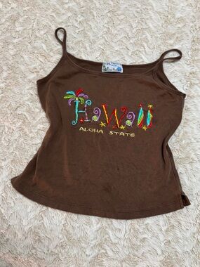 Brown Hawaii tank top with colorful embroidery